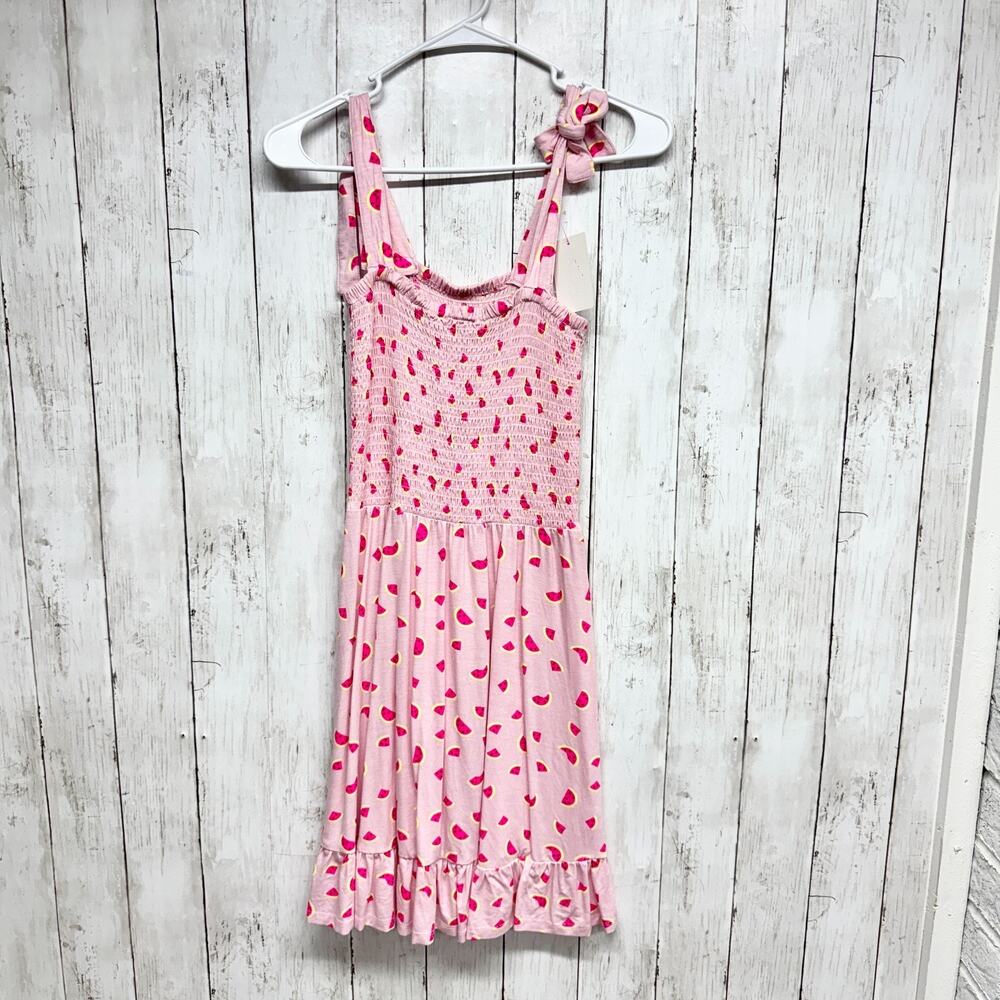 Cabana Crown & Ivy‎ Dress Women Size Small Watermelon Smocked Tie Strap Midi